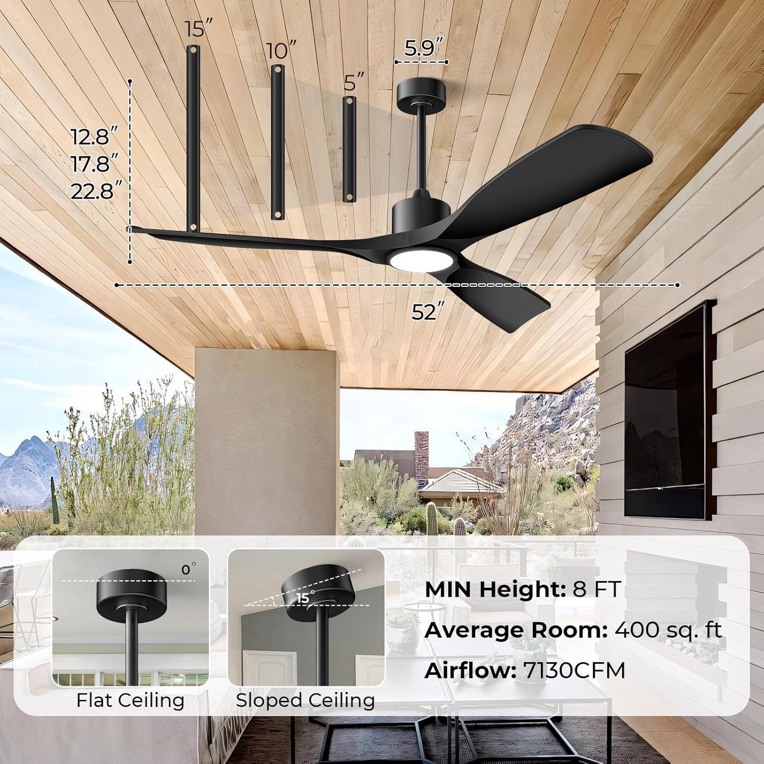 ONE Smart Modern All Season 52" Ceiling Fan with LED Light, Remote, Reversible and Compatible with Alexa/Google 6 Speeds and Light Kit included