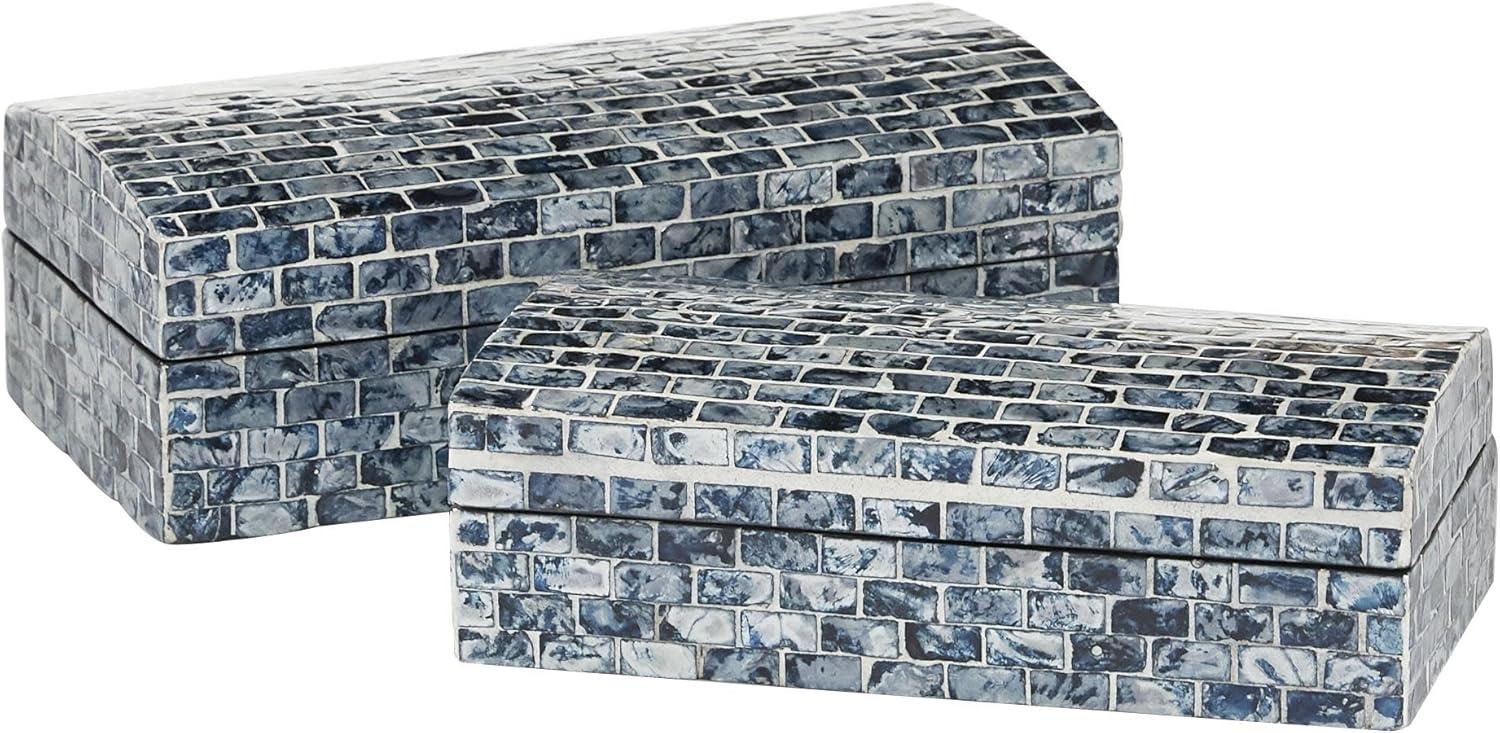 DecMode Handmade Blue Wood Decorative Box with Hinged Lid, 2 Count