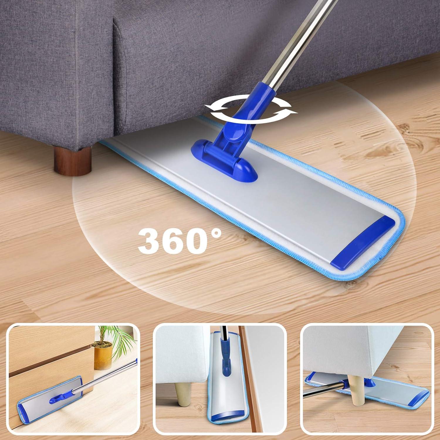 18" Professional Microfiber Mop with Stainless Steel Handle and Reusable Pads