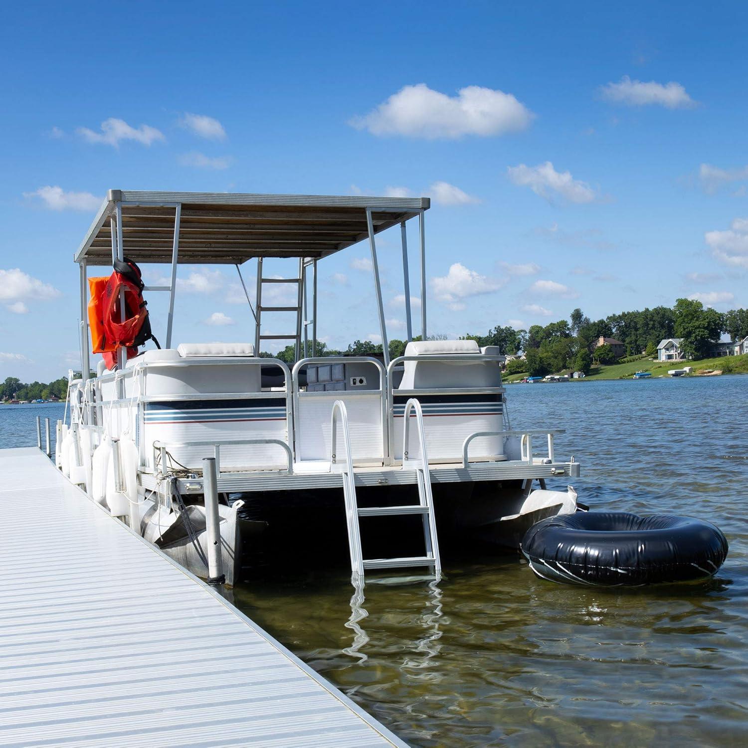 RecPro Marine Pontoon Boat Dock Heavy Duty Aluminum 4 Step Removable Boarding Ladder AL-A4…
