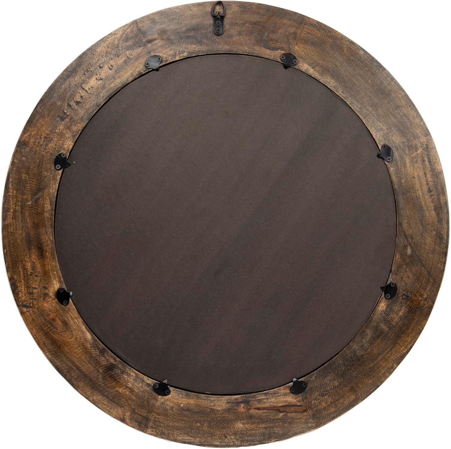 Storied Home Round Carved Wood Framed Wall Mirror with Hobnail Detail: No Assembly, Mango Wood