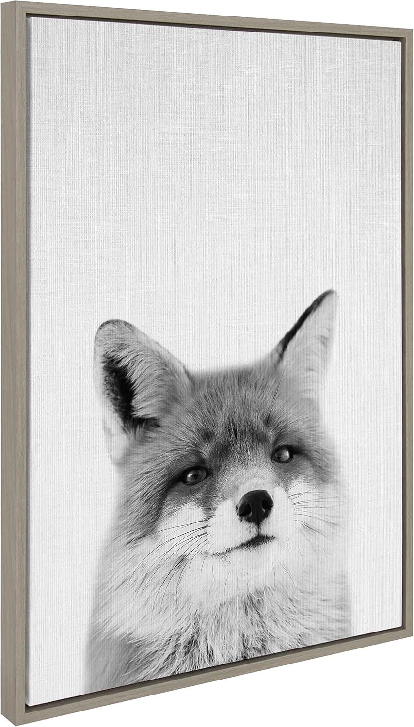 Kate and Laurel Sylvie Fox Portrait Framed Canvas by Simon Te Tai, 23x33, Gray