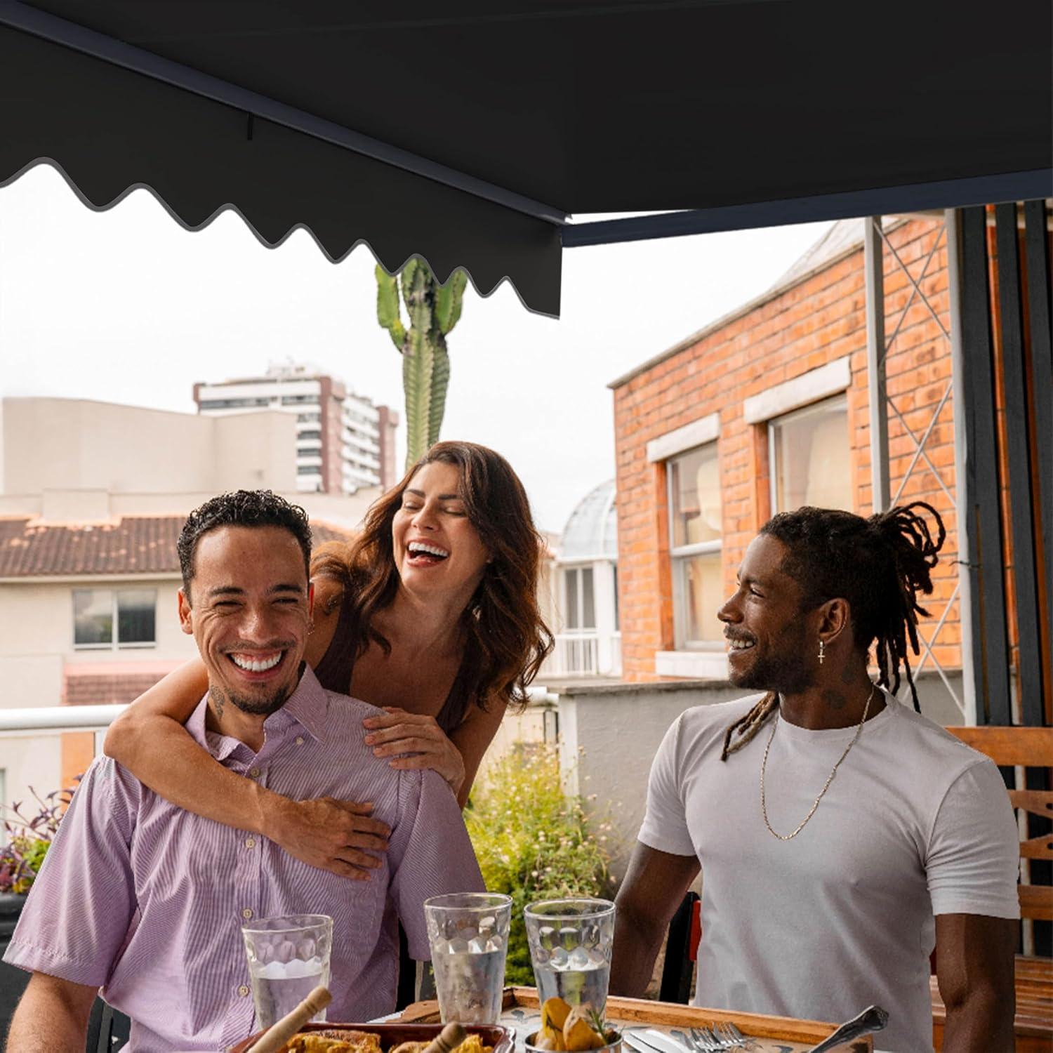 Motorized Retractable Patio Awning- Black Frame