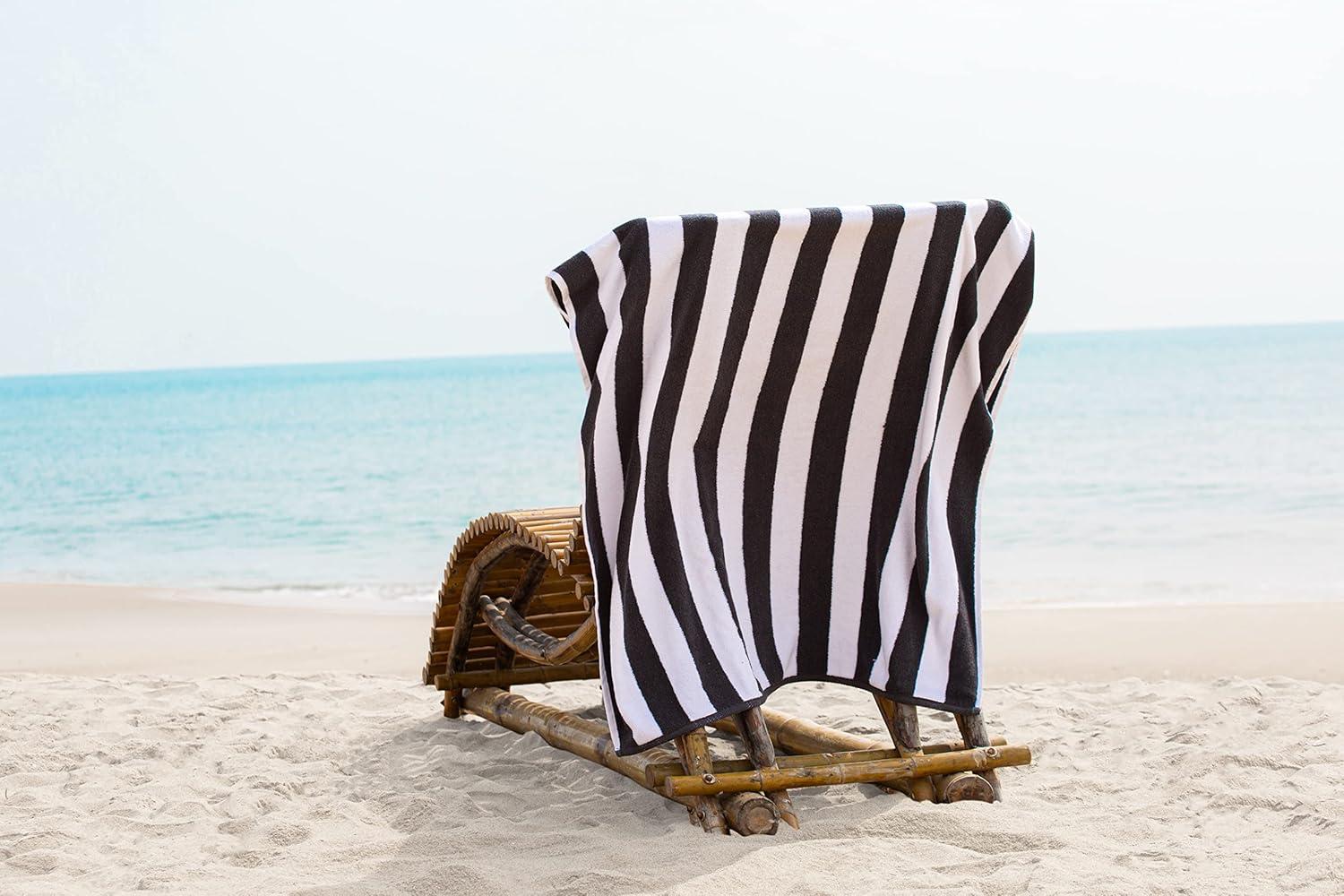 American Soft Linen Beach Towel, 100% Cotton Cabana Striped Beach Towel, 30 in by 60 in Soft Absorbent Beach Pool Towel
, Green