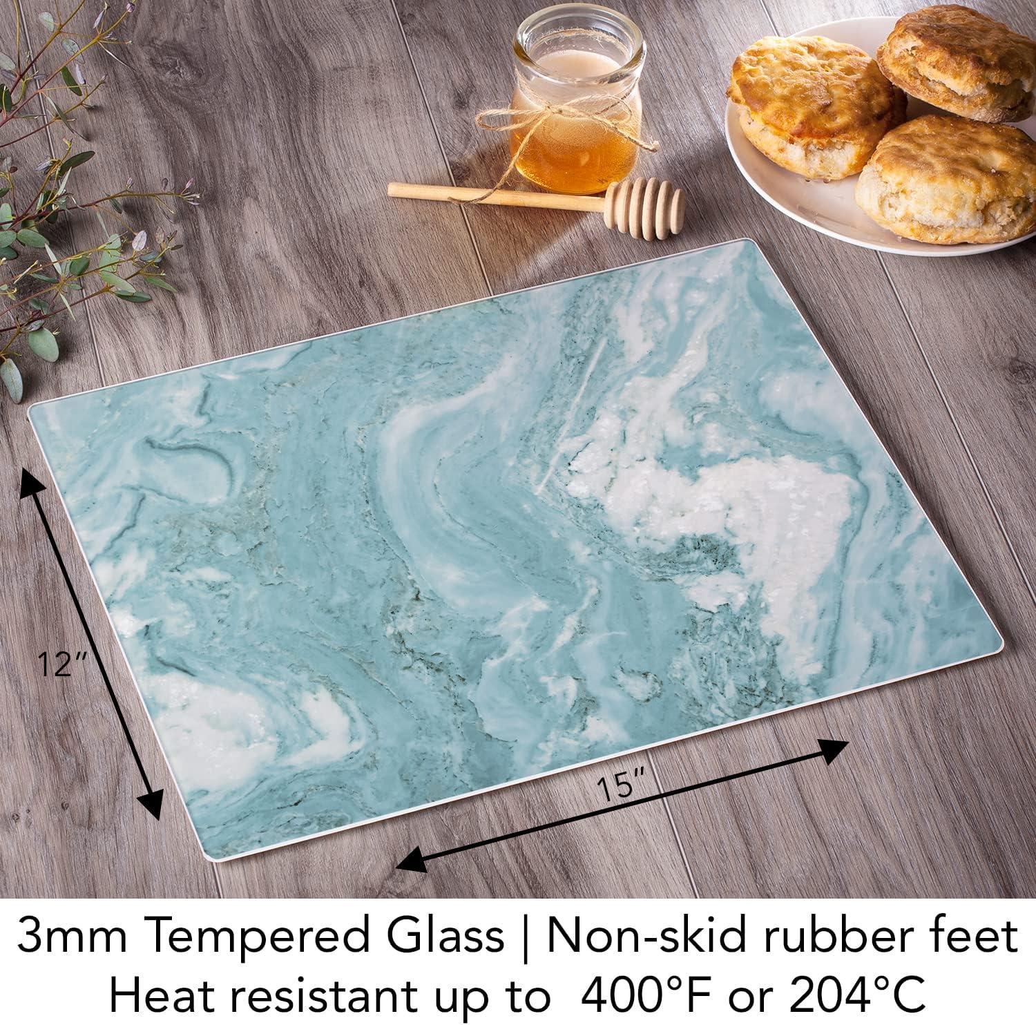 Teal Quartz Design Rectangular Tempered Glass Cutting Board