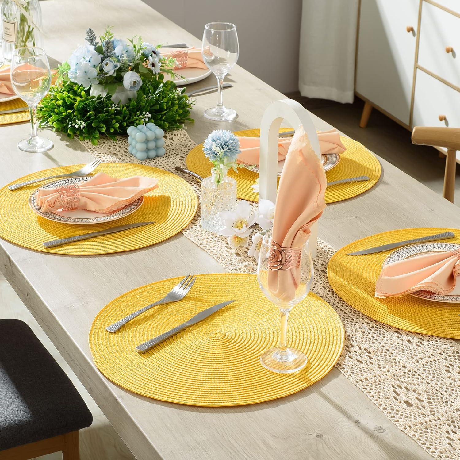 Yellow Round Braided Polyester Placemats Set of 6