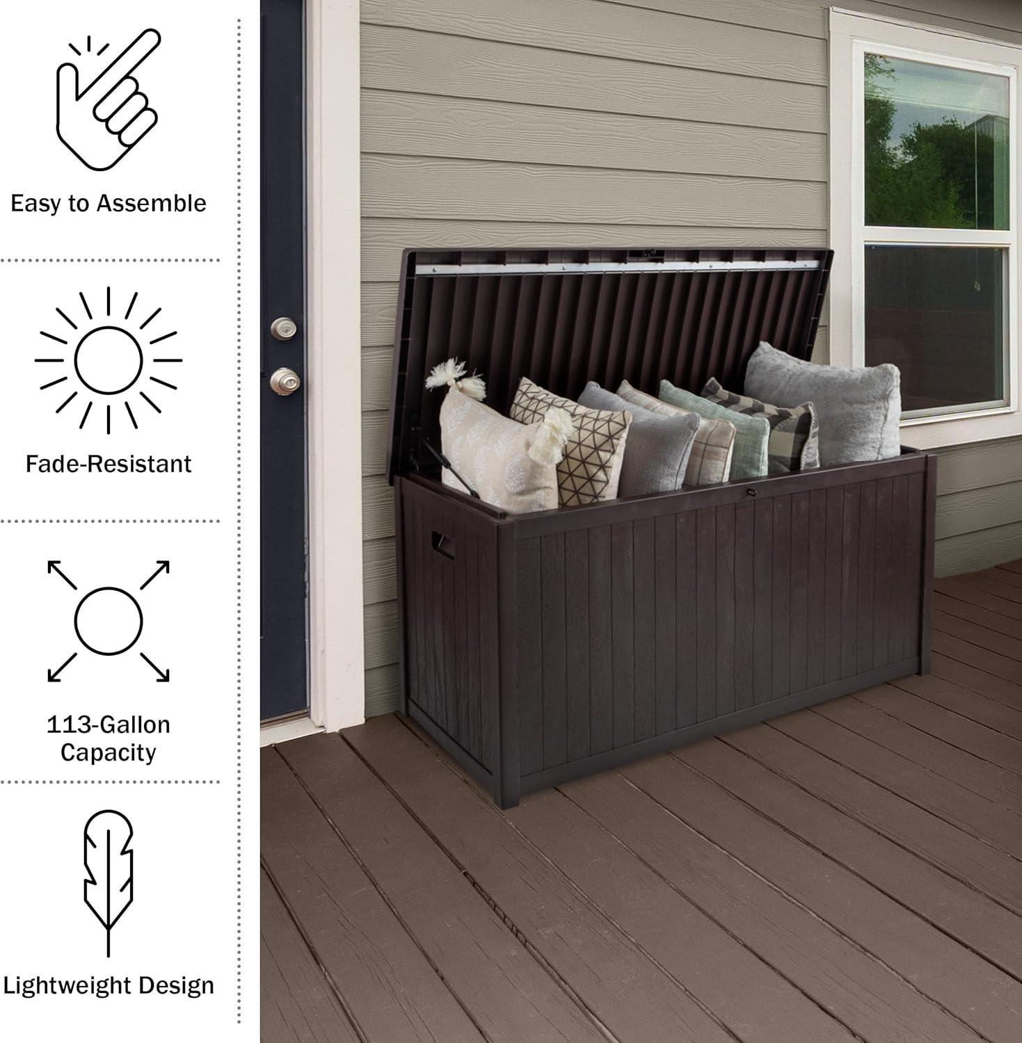 Pure Garden Outdoor Storage Box - 113 Gallon Lockable Deck Box for Pool Accessories, Patio Furniture Cushions, or Package Delivery for Outside by Pure Garden