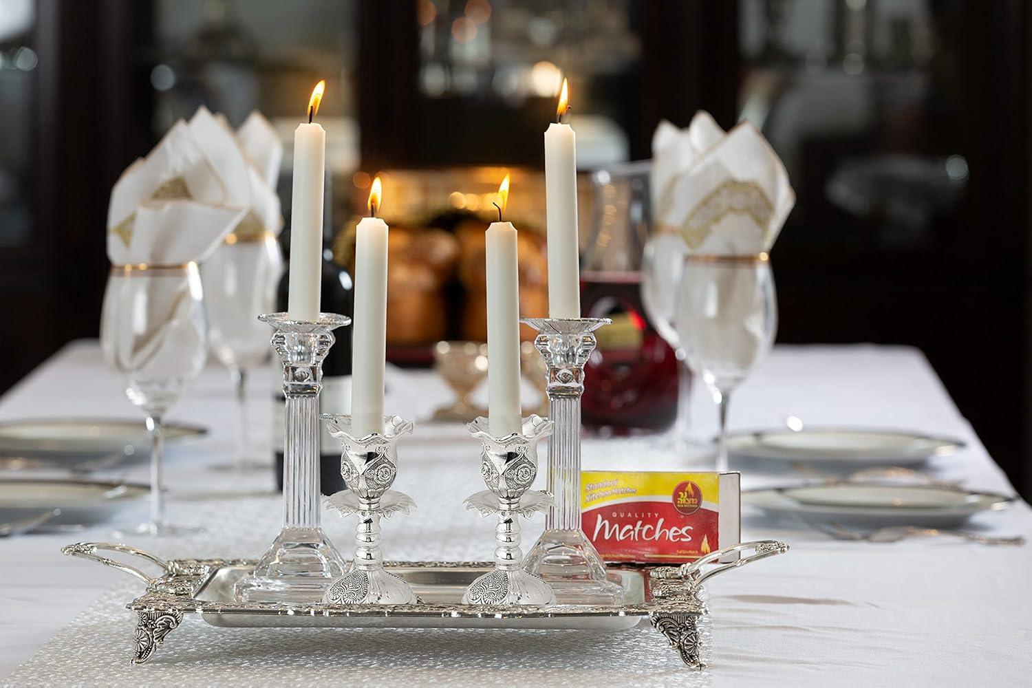 Ornate Silver Plated Floral Tabletop Candlestick Set