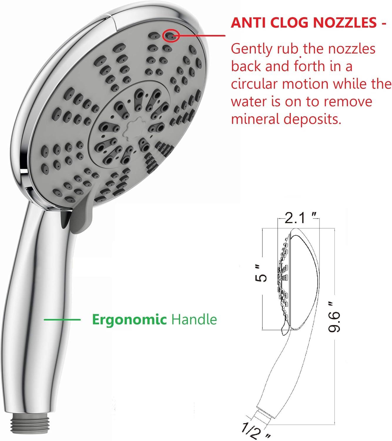 5-Inch Chrome Dual Shower Head with Handheld Spray and Brass Connector