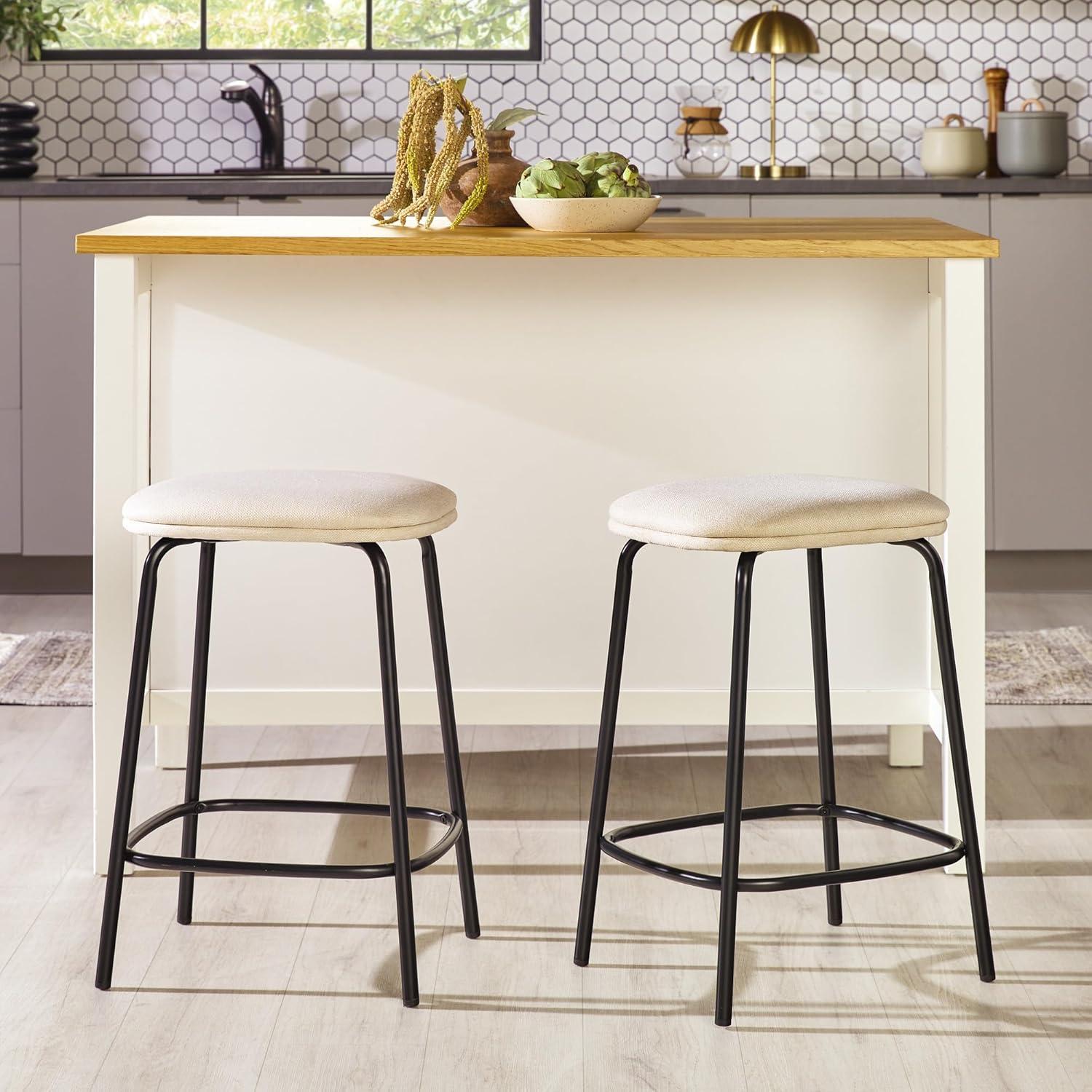 Walker Edison Modern Upholstered Counter Stool, Set of 2, Ivory