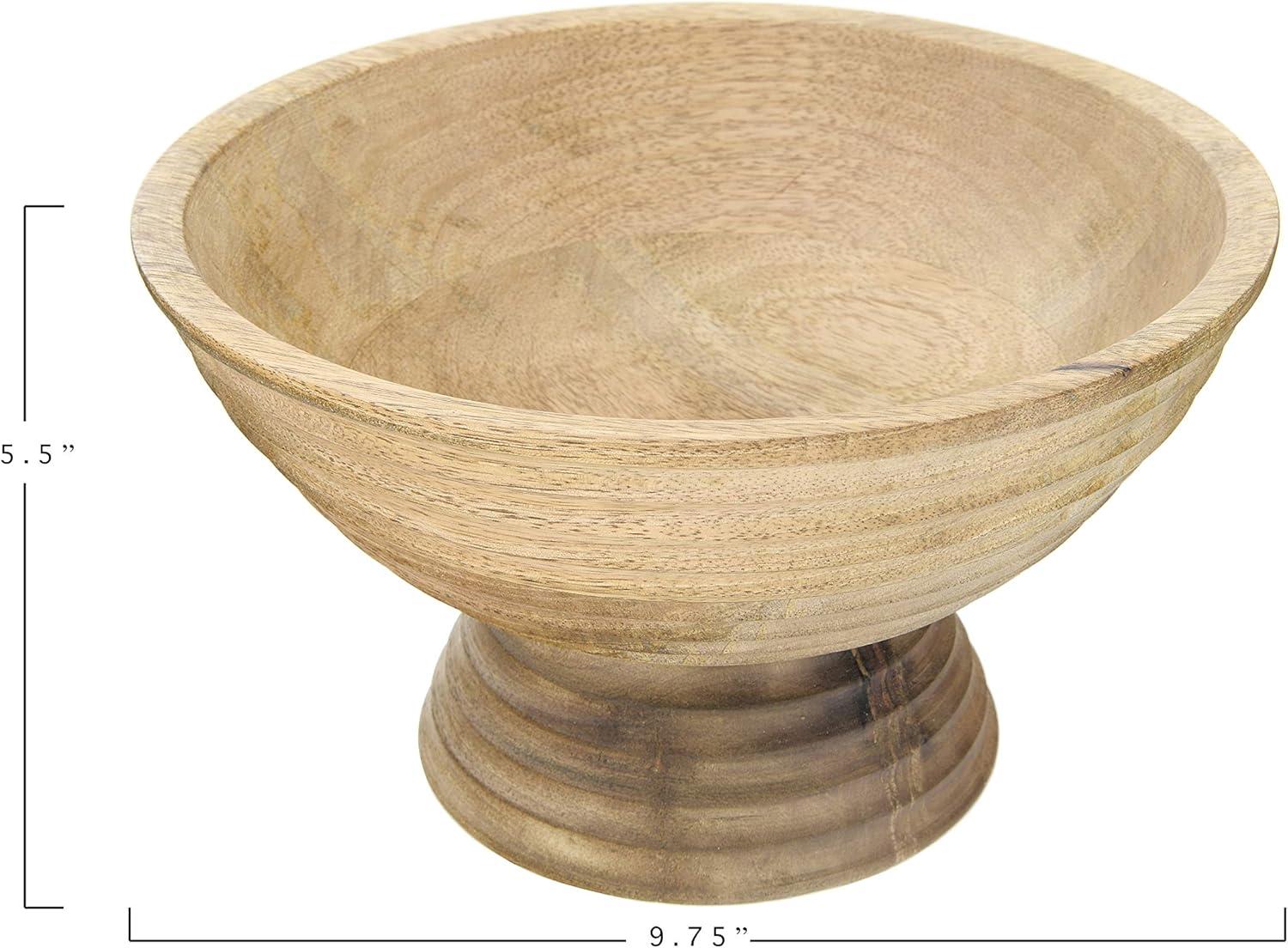 Natural Mango Wood Ridged Footed Serving Bowl