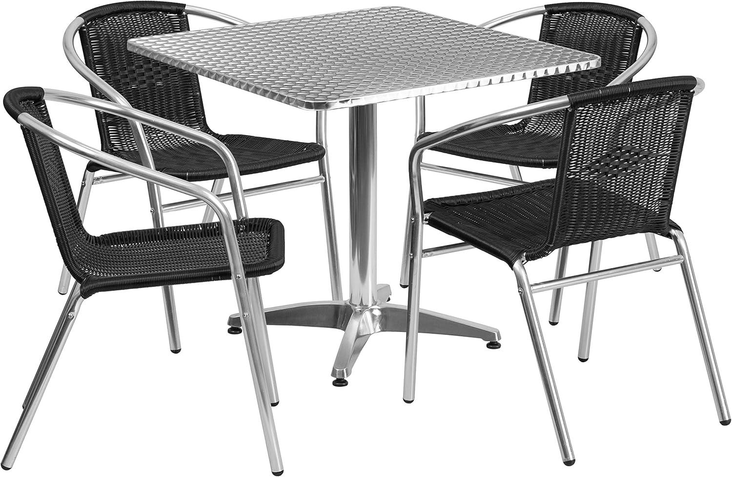 Flash Furniture 27.5'' Square Aluminum Indoor-Outdoor Table Set with 4 Rattan Chairs
