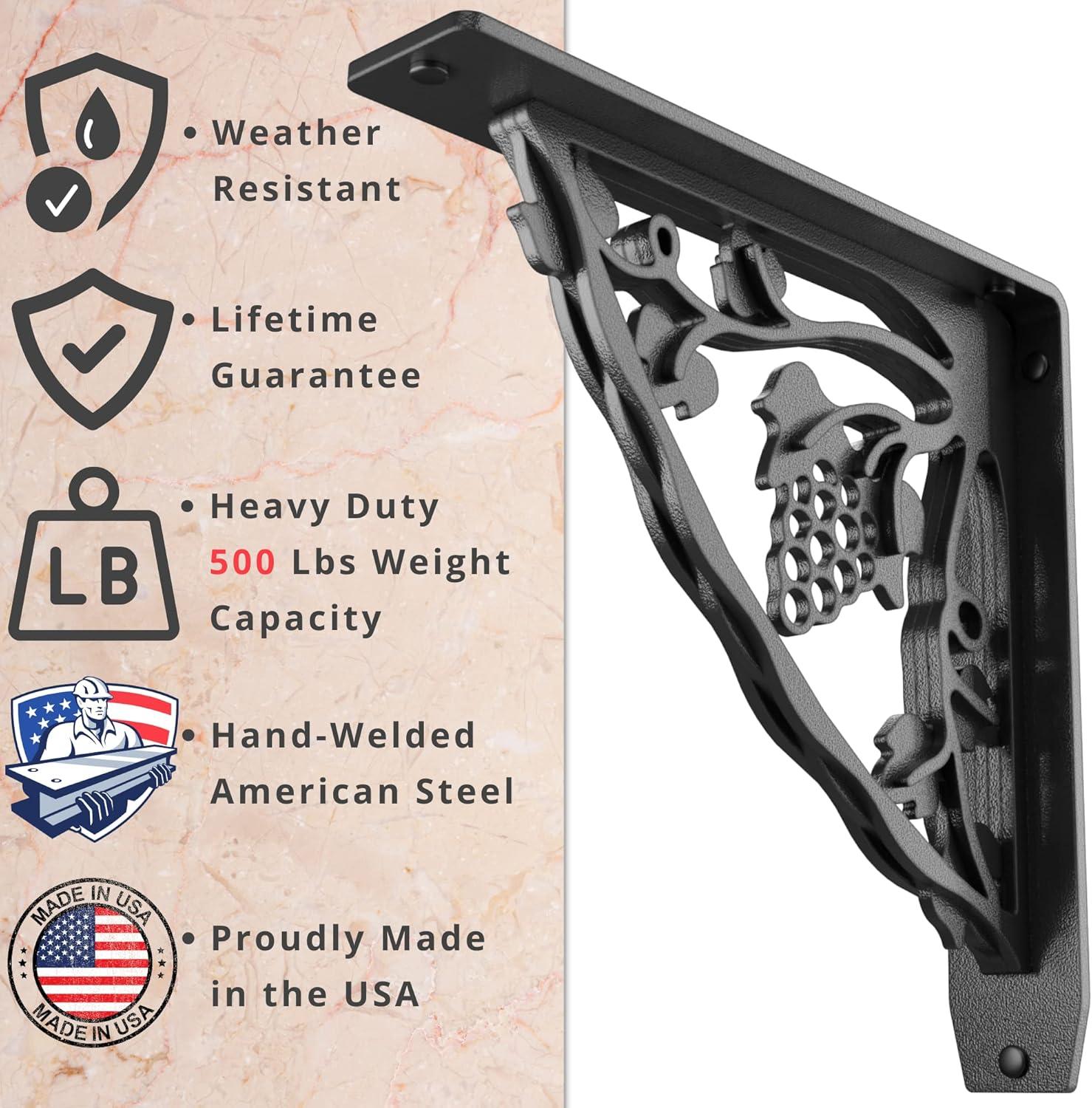 MADEIRA HEAVY DUTY STEEL FIREPLACE MANTEL BRACKETS, FLOATING SHELF, COUNTERTOP SUPPORT - HAND WELDED - 10" x 10" x 2"
