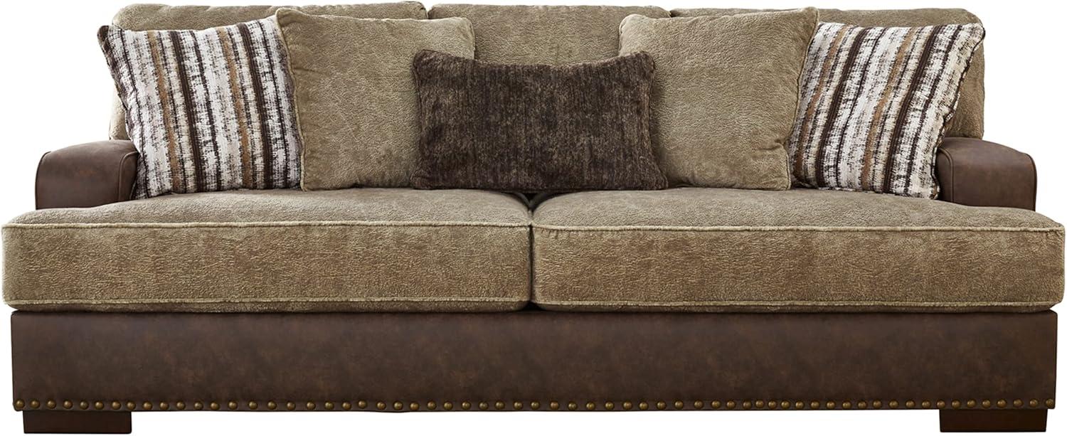 Alesbury Contemporary Brown Faux Leather Sofa with Nailhead Trim