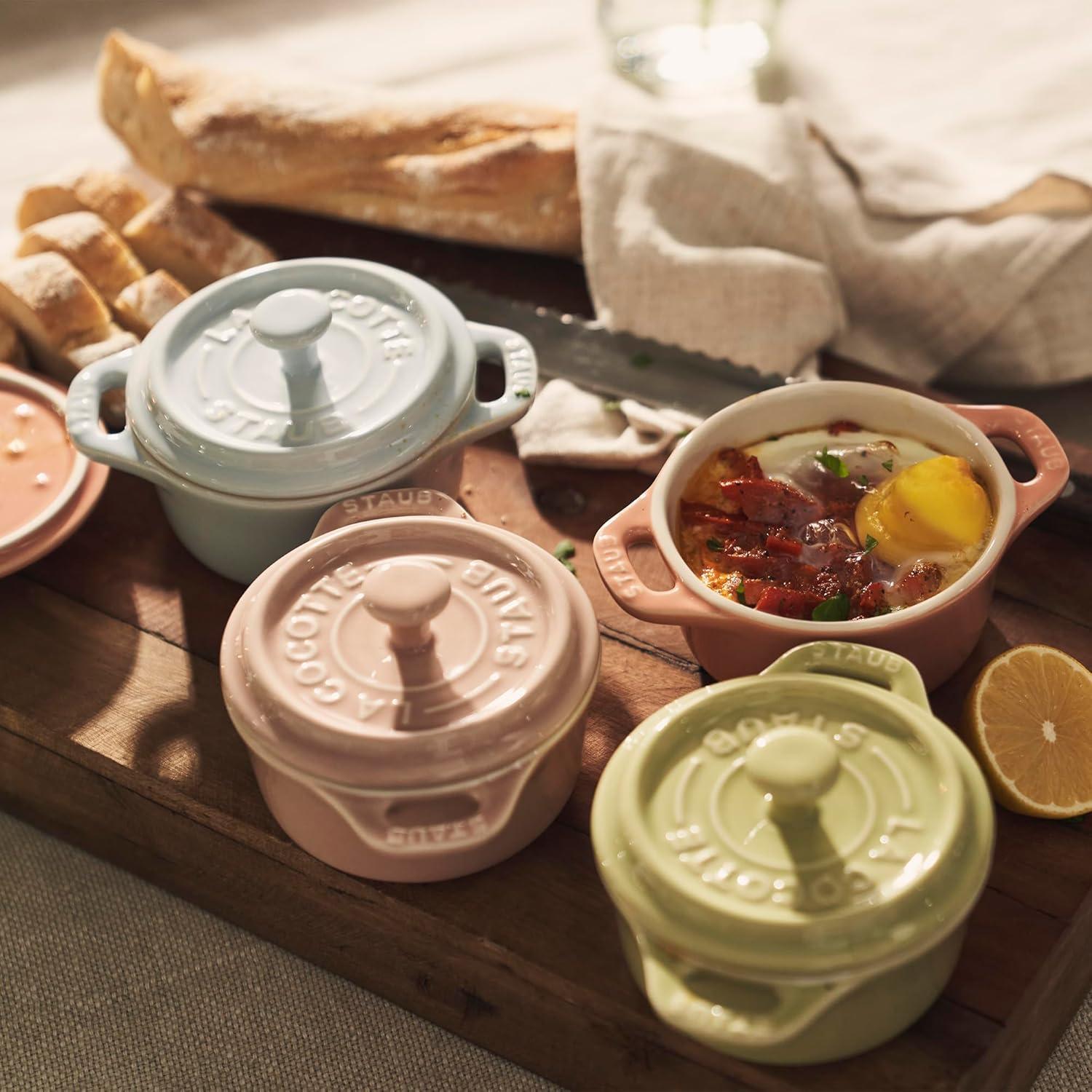 Pastel Ceramic Mini Cocotte Set with Lids, 6-Piece