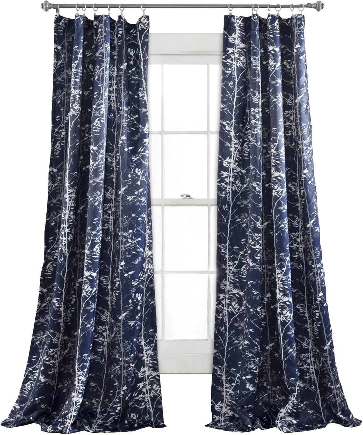 Navy Polyester Blackout Pleated Rod Pocket Window Curtains