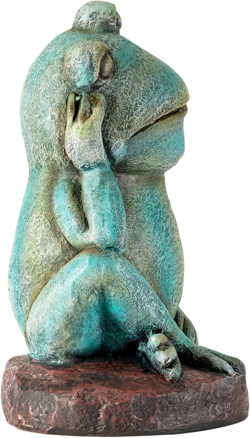 15" Magnesium Oxide Pensive Frog Statue - Alpine Corporation: Garden Decor, Zen722 Collection