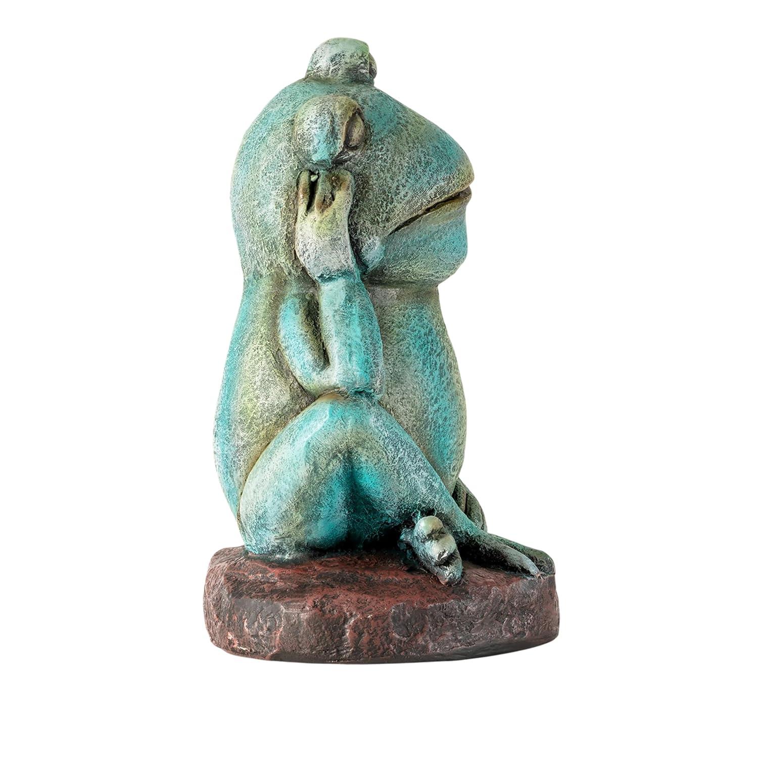 15" Magnesium Oxide Pensive Frog Statue - Alpine Corporation: Garden Decor, Zen722 Collection