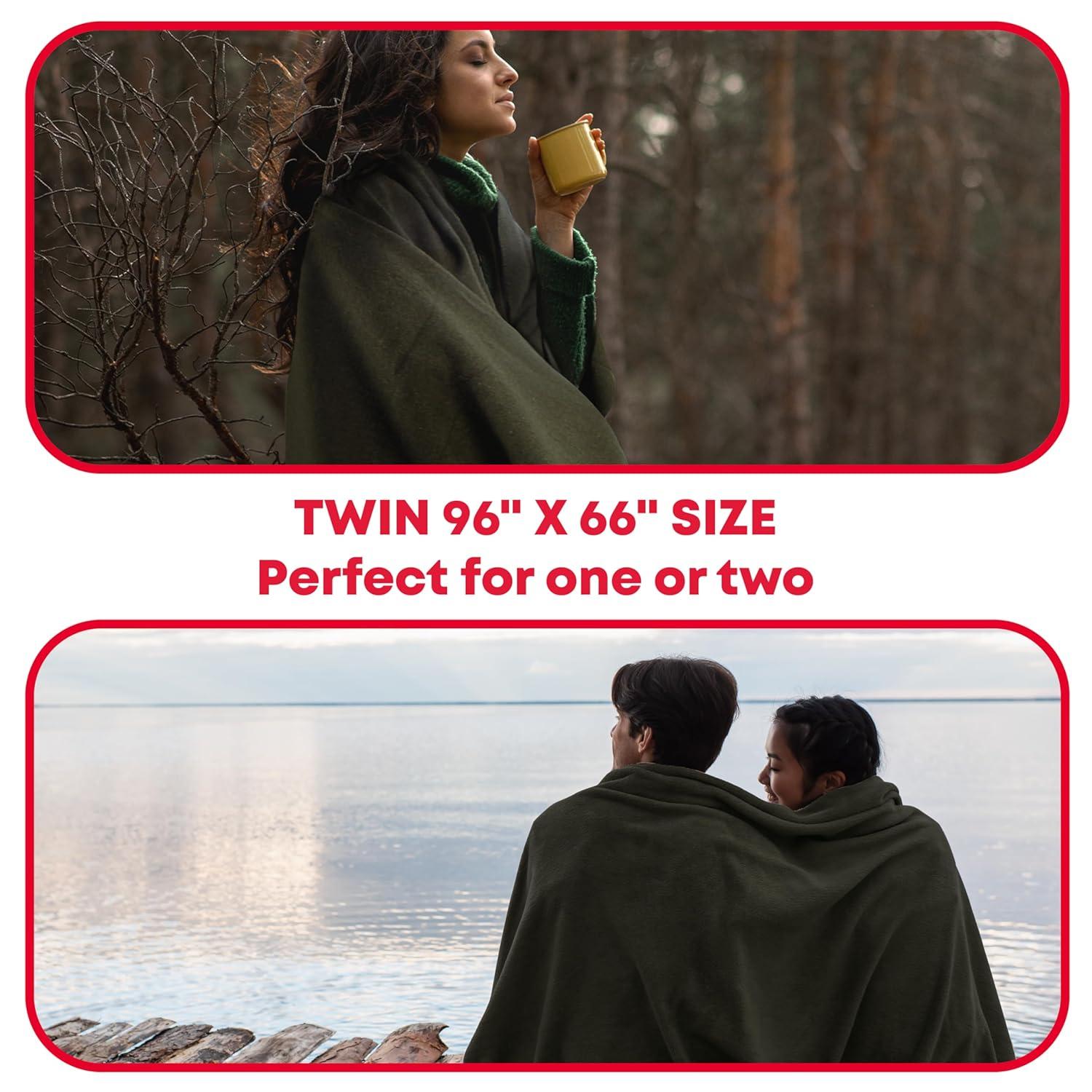 Large Emergency Wool Blanket – Fire-Resistant Green Twin