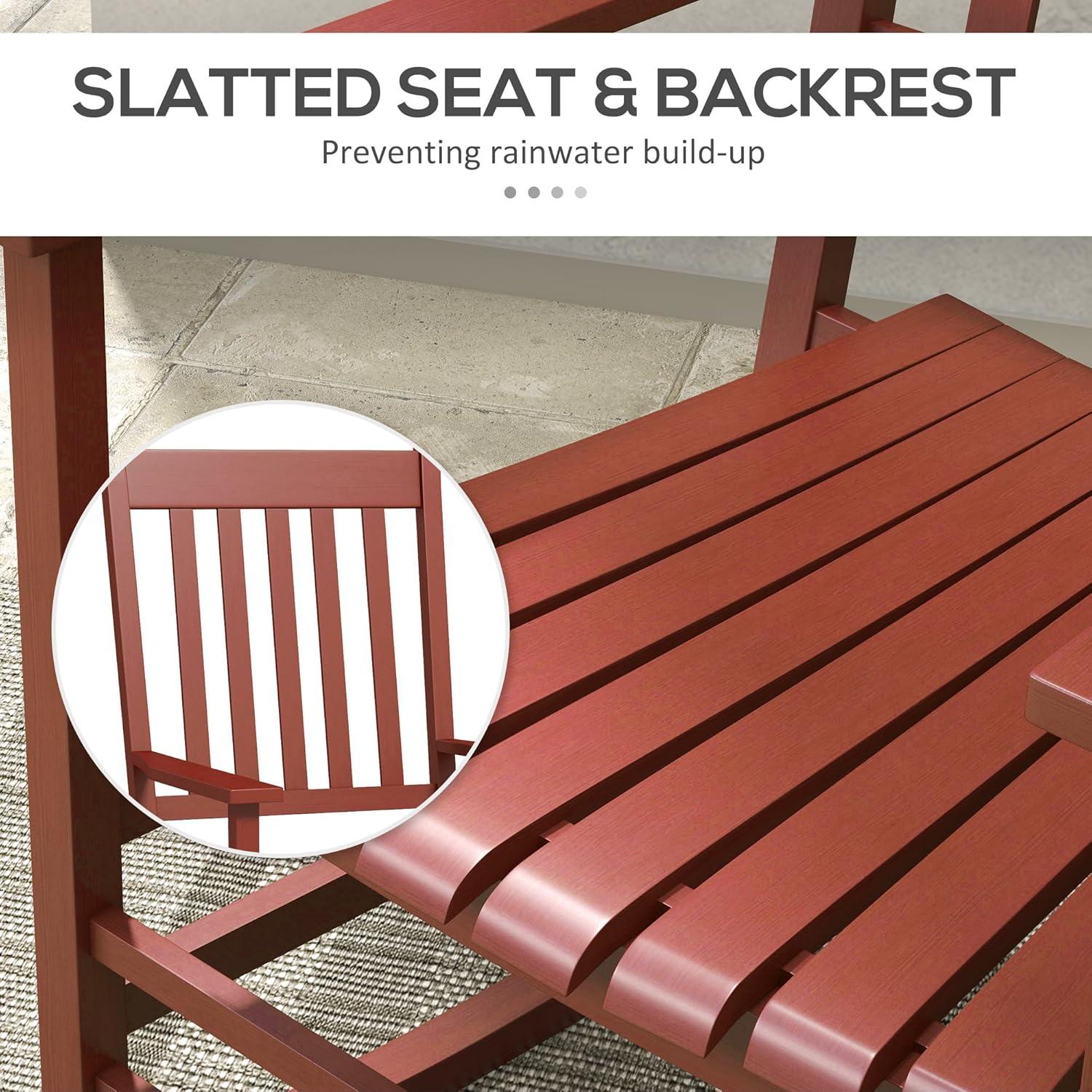 Outsunny Outdoor Rocking Chair Set of 2, Patio Rocking Chair with Smooth Curves, High Density Wooden Rockers for Lawn Garden Porch, Supports Up to 350lbs, Wine Red