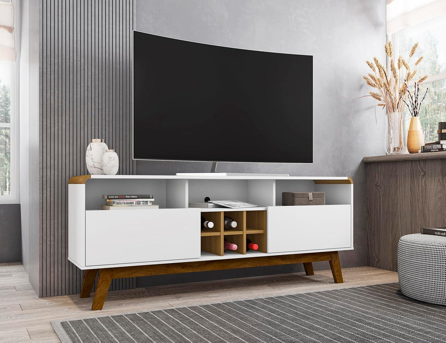 Manhattan Comfort Camberly 5 Shelves Wood TV Stand for TVs up to 55" in White