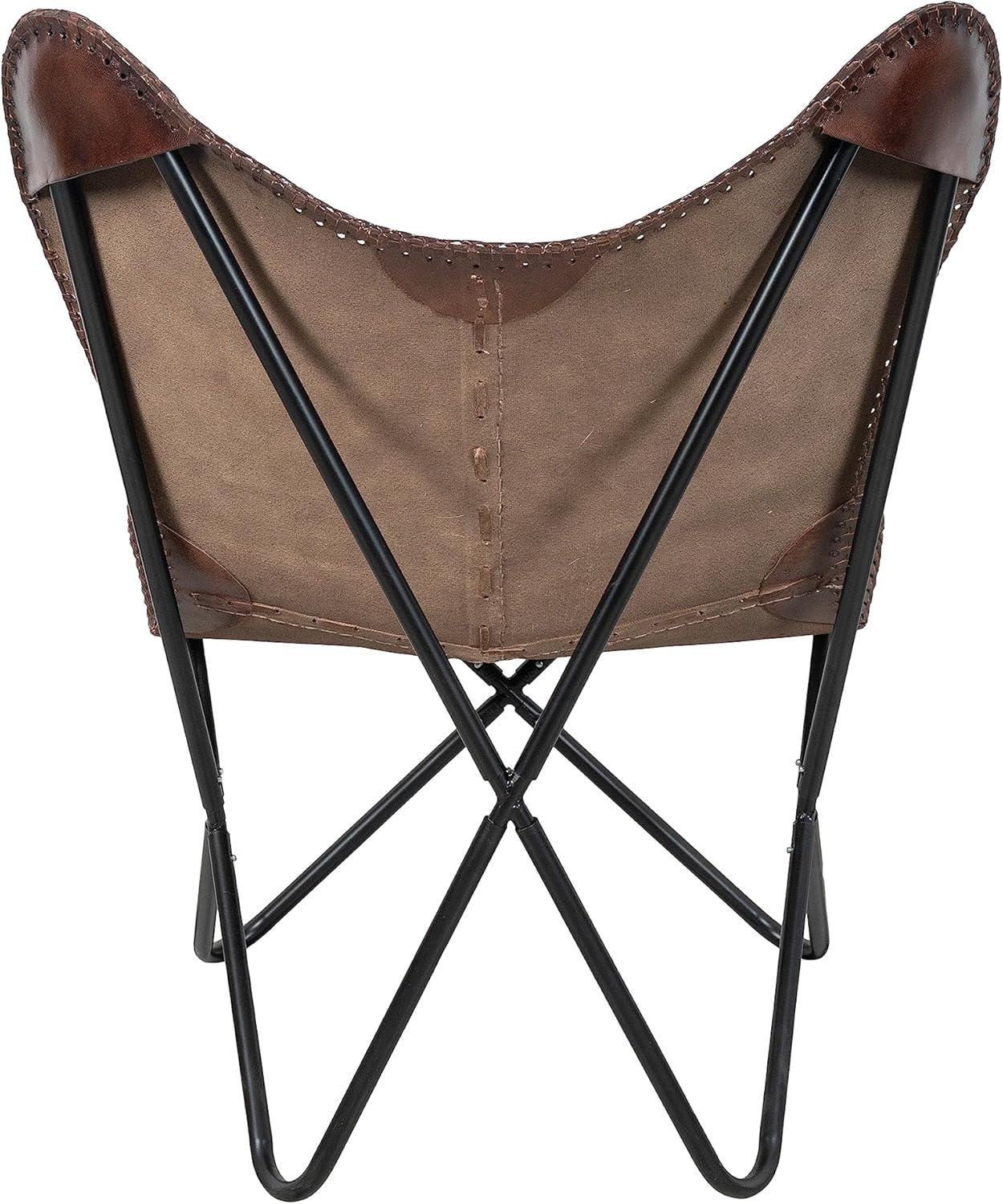 Vintage Brown Leather & Arm Butterfly Chair | Genuine Tan Leather Butterfly Chair Home Decor | Handmade Chair Presented by Presented by Shy Shy Let's The Sky