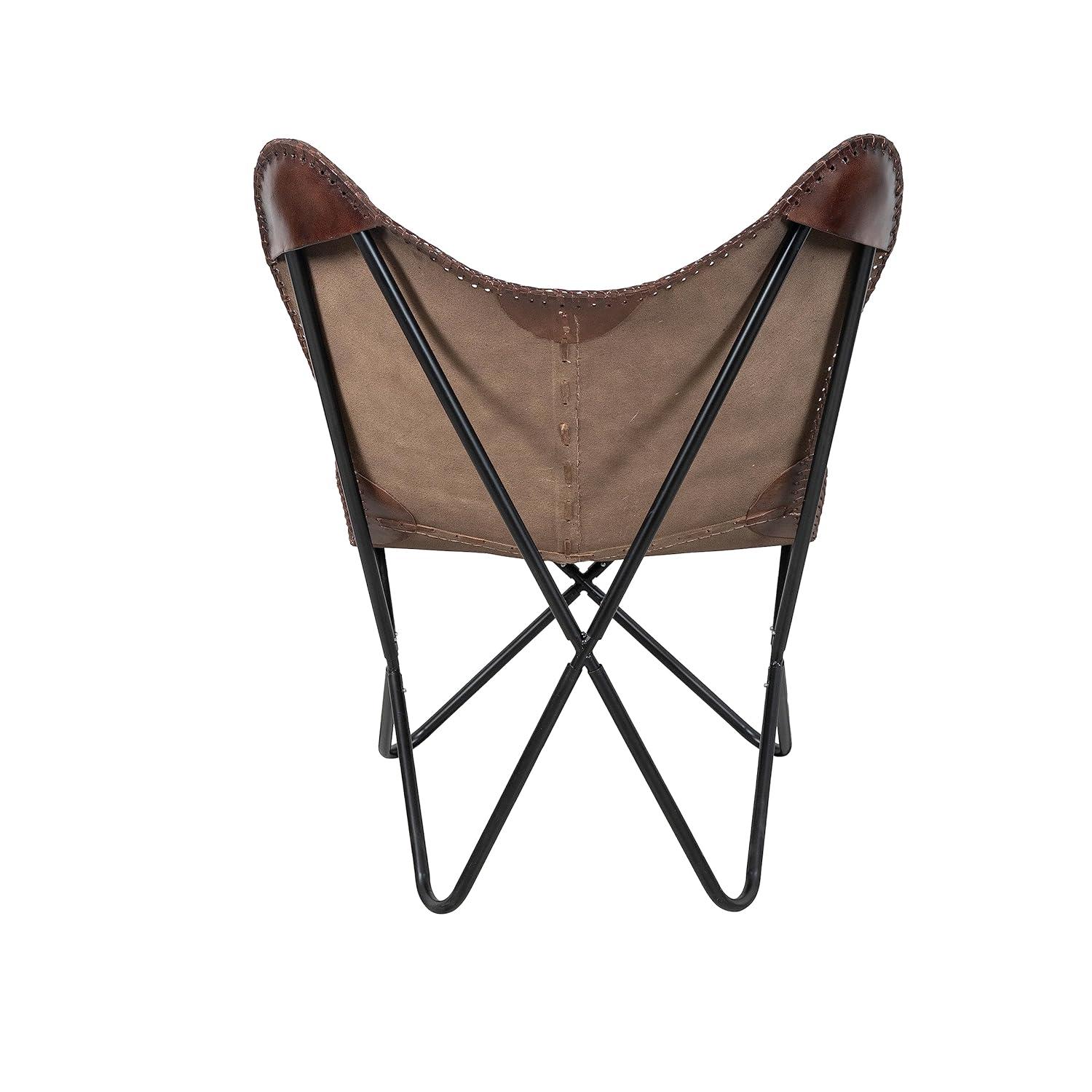 Vintage Brown Leather & Arm Butterfly Chair | Genuine Tan Leather Butterfly Chair Home Decor | Handmade Chair Presented by Presented by Shy Shy Let's The Sky