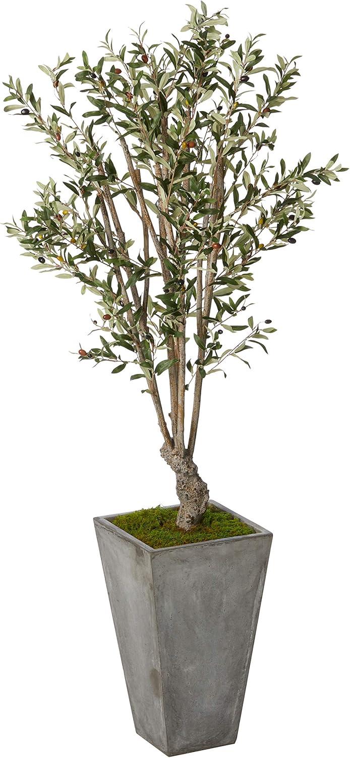 72" Artificial Olive Tree in Stone Planter - Nearly Natural