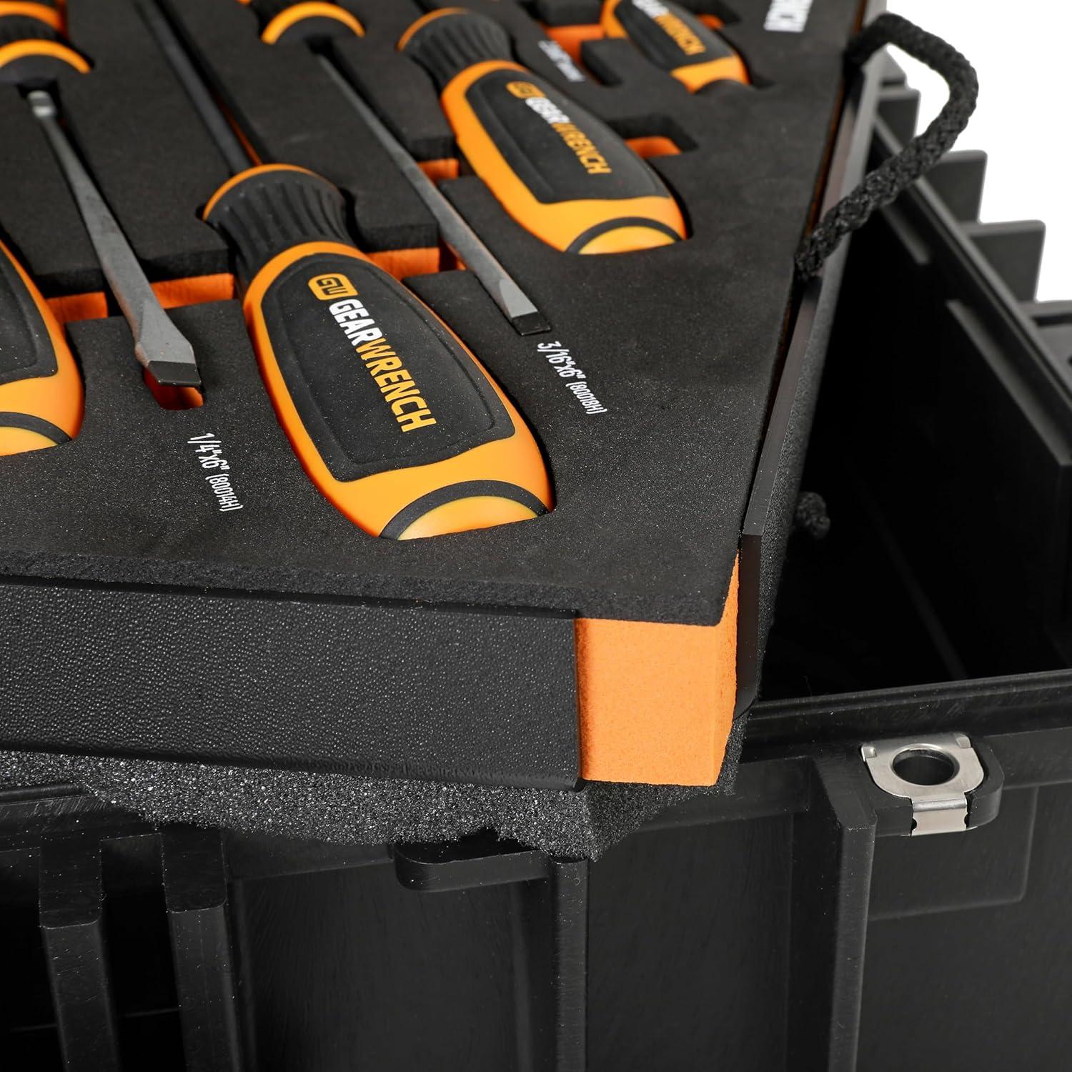 24" Black Polypropylene Heavy-Duty Rolling Tool Case with Trays