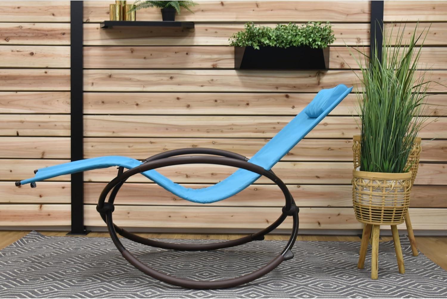 The Hamptons Collection 60” Blue Outdoor Aluminum Orbital Lounge Chair with a Pillow