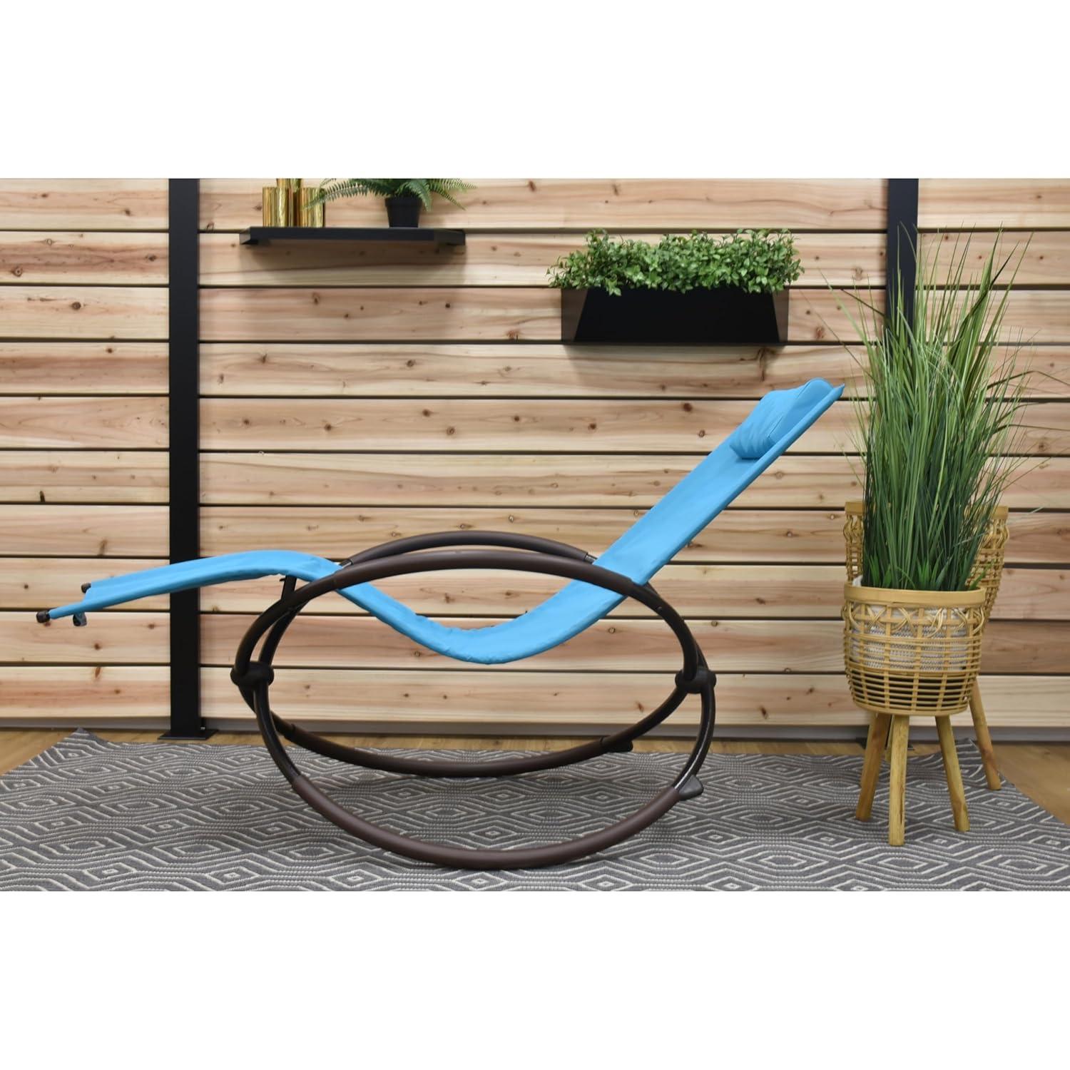 The Hamptons Collection 60” Blue Outdoor Aluminum Orbital Lounge Chair with a Pillow