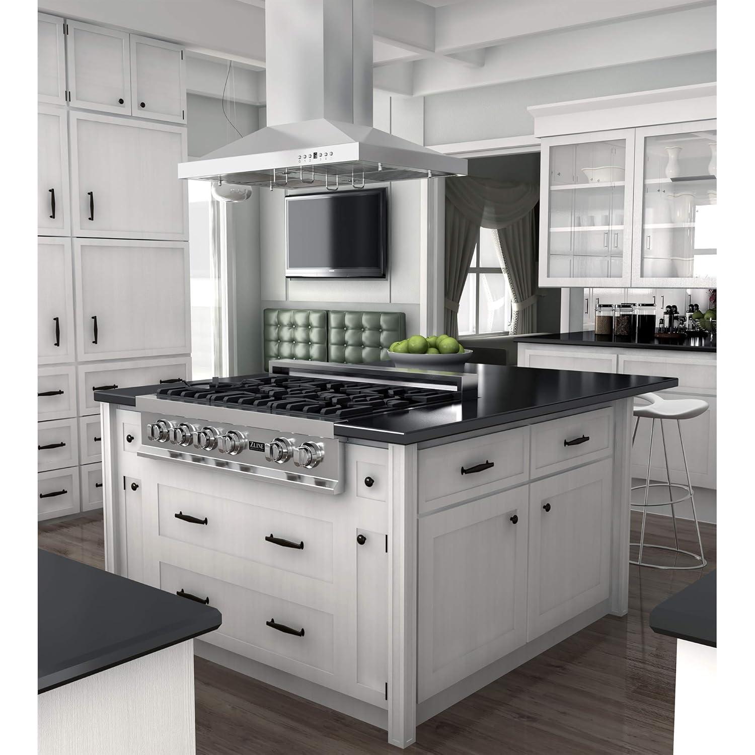 ZLINE 42 in. Convertible Vent Isl& Mount Range Hood in Black Stainless Steel (BSGL2iN-42)