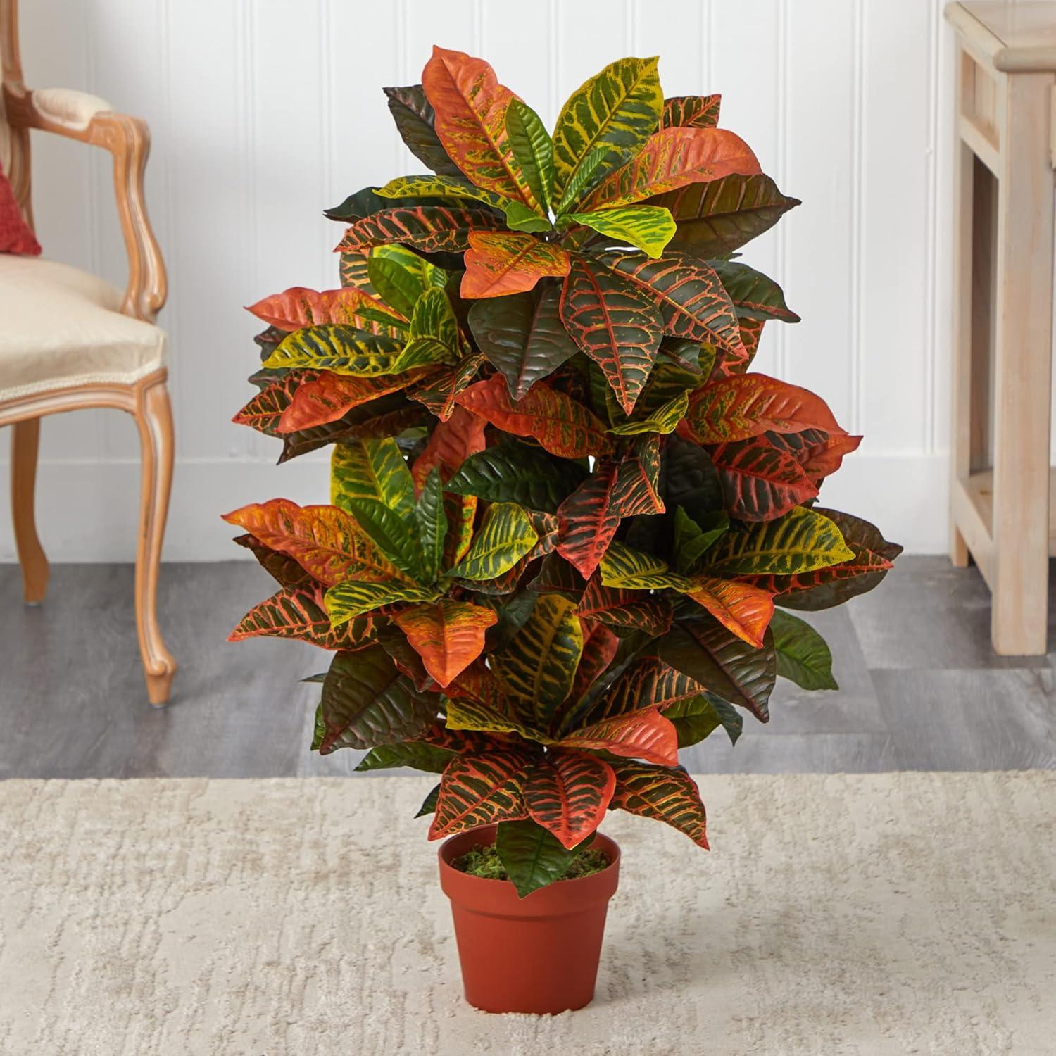 Nearly Natural 39-in Croton Artificial Plant (Real Touch)