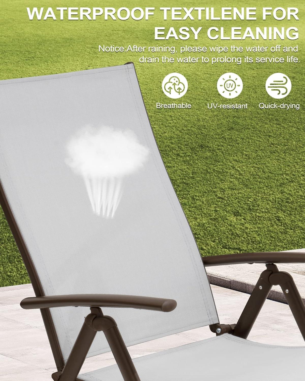 2pc Outdoor Aluminum Adjustable Chaise Lounges - Light Gray - Crestlive Products
