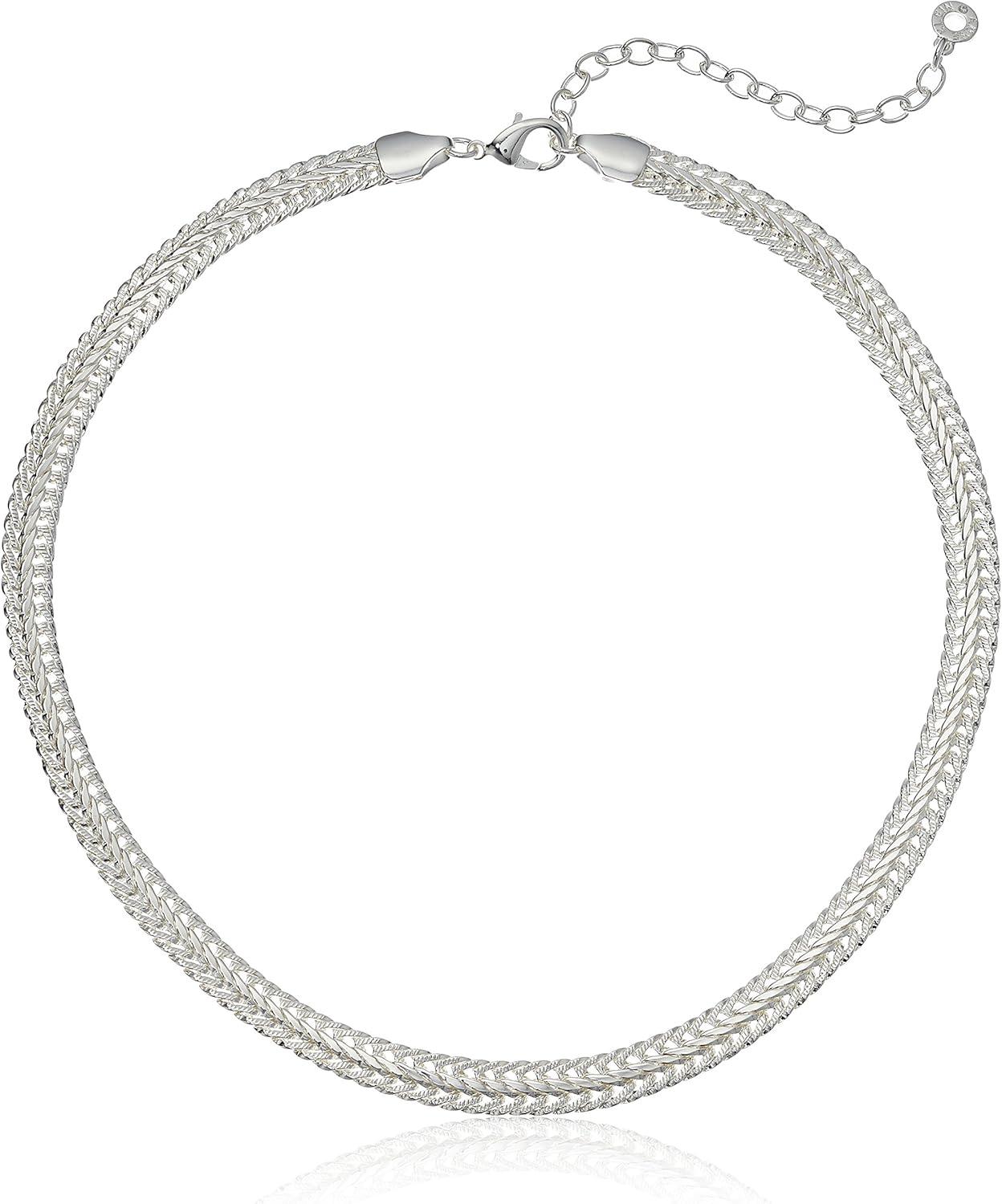 Anne Klein 23.5cm Silver Tone Flat Herringbone Chain Necklace