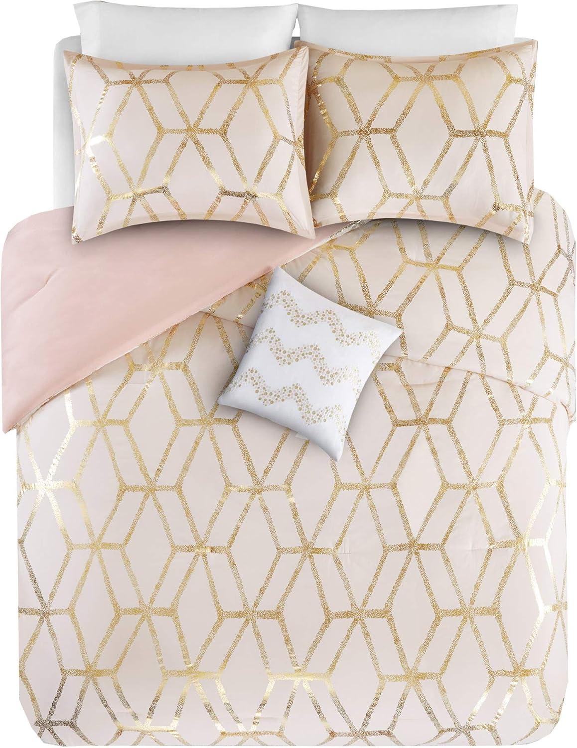 Twin Blush and Gold Microfiber Comforter Set