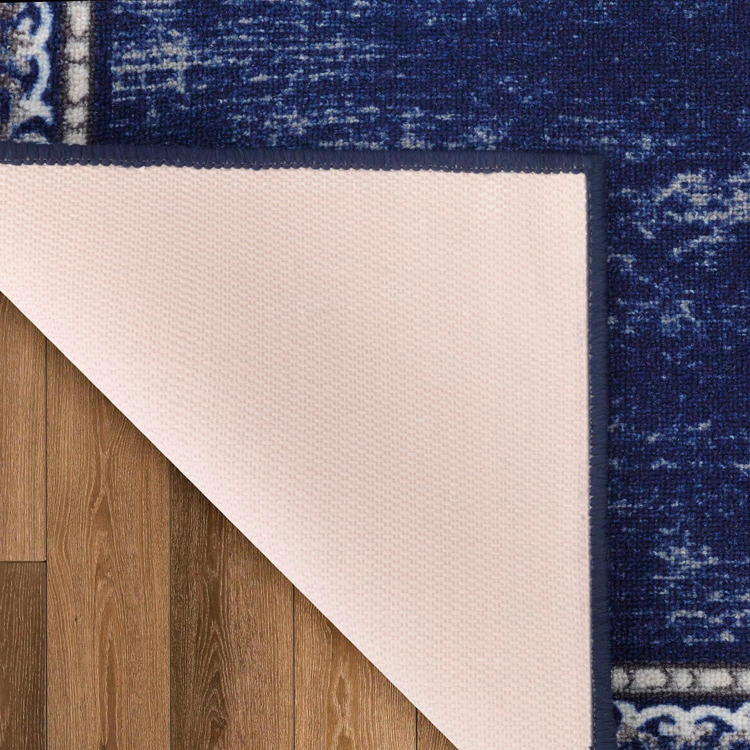 Antep Rugs Alfombras Bordered Modern 2x7 Non-Slip (Non-Skid) Low Pile Rubber Backing Indoor Area Runner Rug (Navy, 2' x 7')