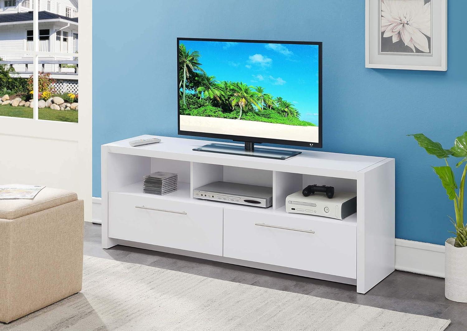 Convenience Concepts Newport Marbella 60 inch TV Stand with Cabinets and Shelves, White
