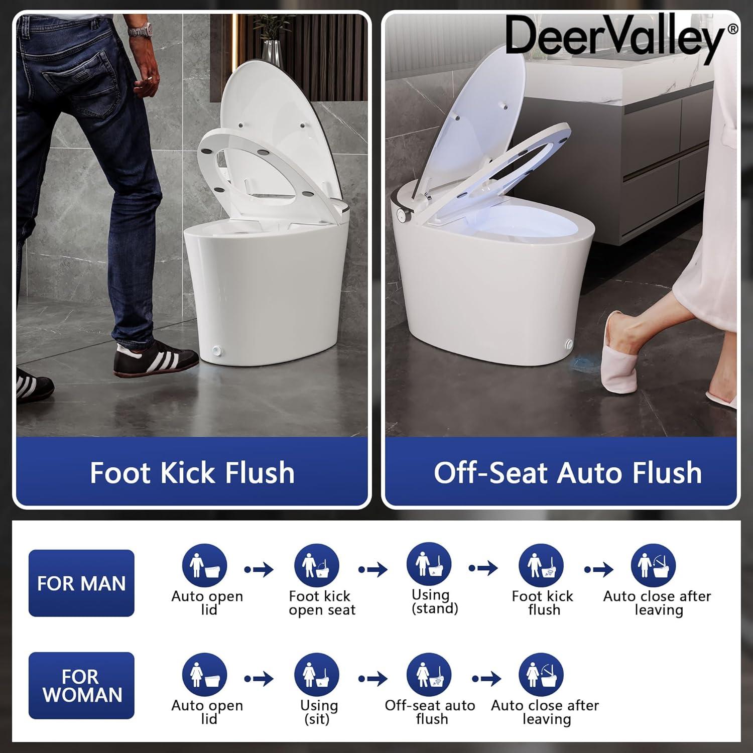 Smart Bidet Elongated Toilet, Auto Open & Close, Heated Seat, Wireless Remote Control, Premium