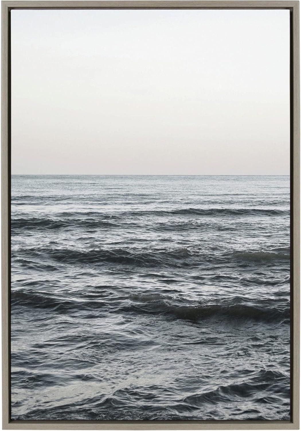 Kate and Laurel Sylvie Calm Ocean Vibes Framed Canvas by Vidal Hernandez, 23x33, Gray