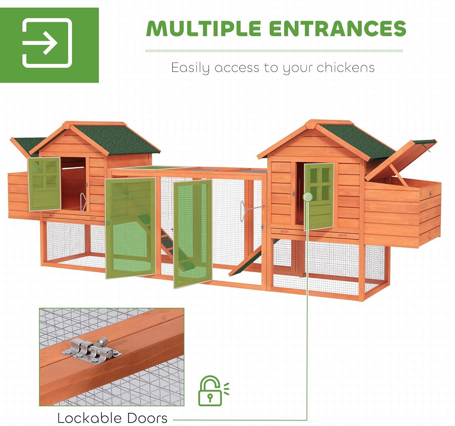 PawHut 124" Dual Chicken Coop, Wooden Large Chicken House, or Rabbit Hutch, Hen Poultry Cage Backyard with Outdoor Ramps and Nesting Boxes, Natural