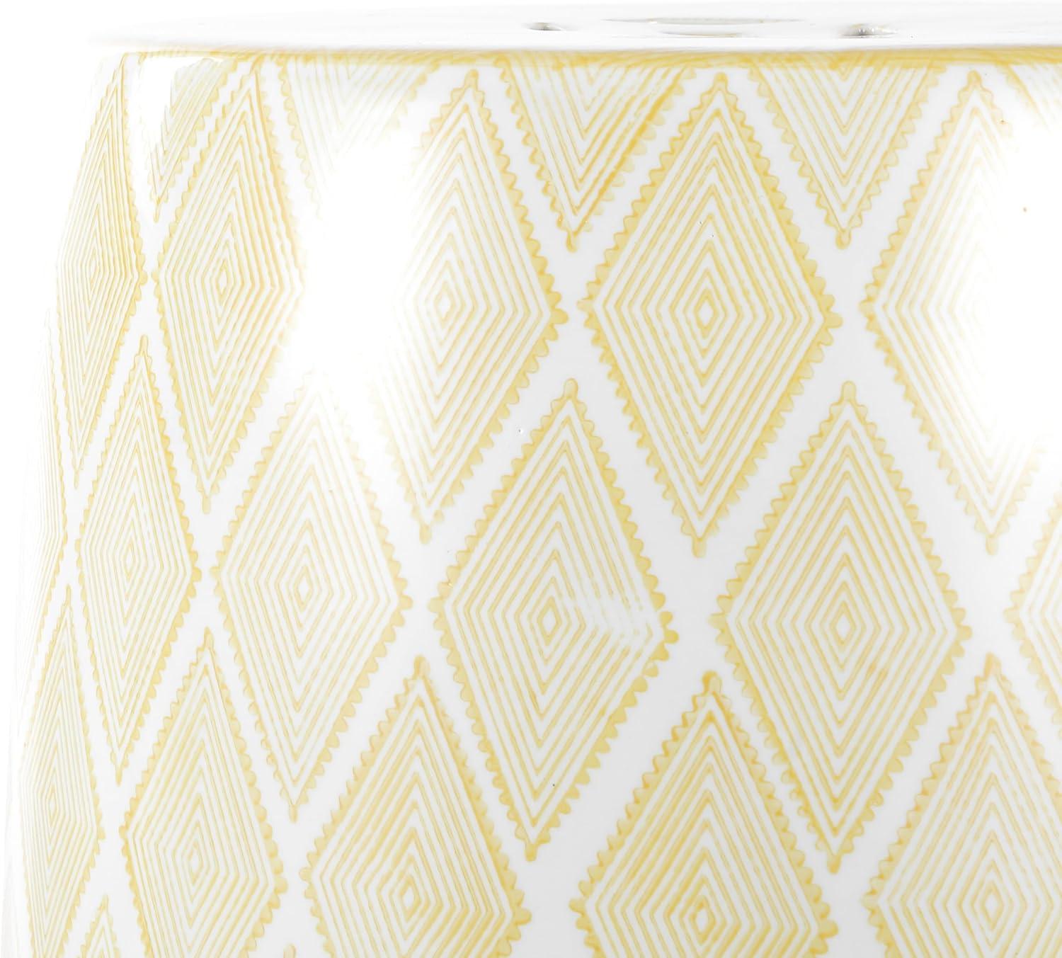 Moroccan Diamonds 18" Ceramic Drum Garden Stool, Yellow - JONATHAN Y