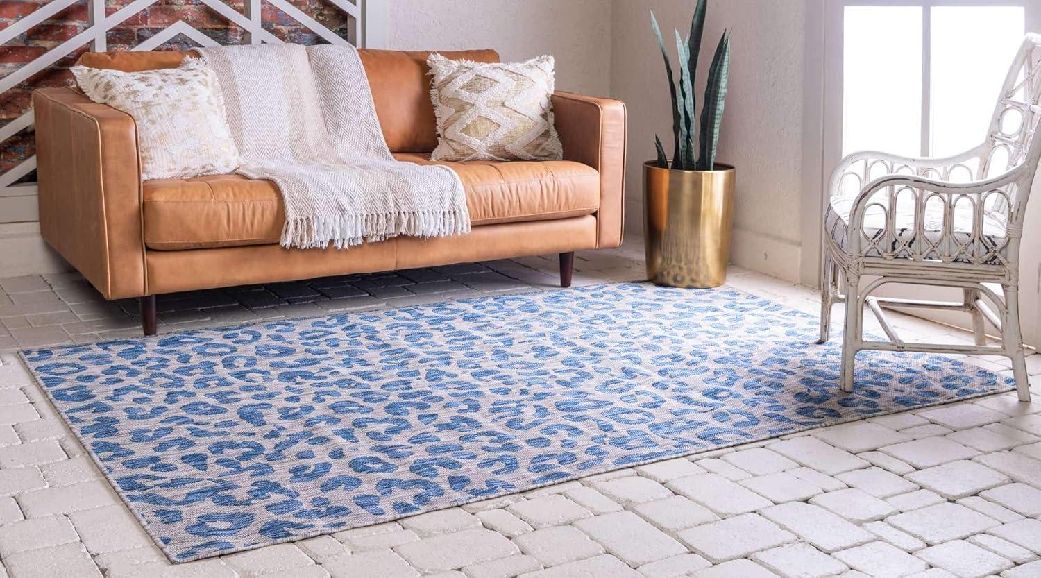 Safari Blue 9' x 12' Rectangular Outdoor Easy-Care Rug