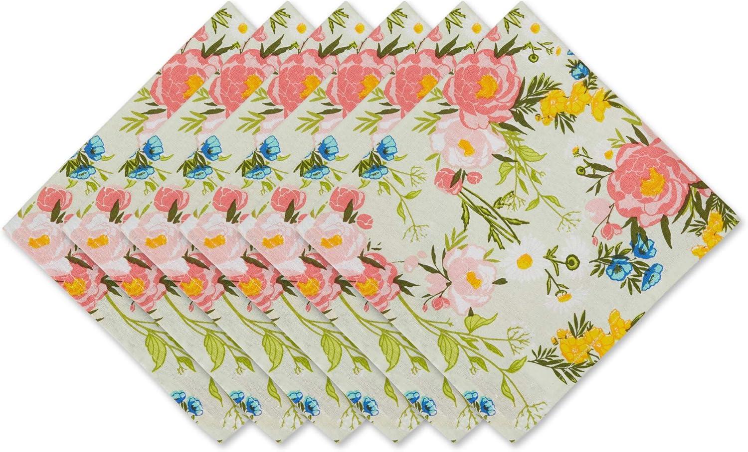 Spring Bouquet Floral Cotton Square Napkin Set, 20x20, 6 Piece