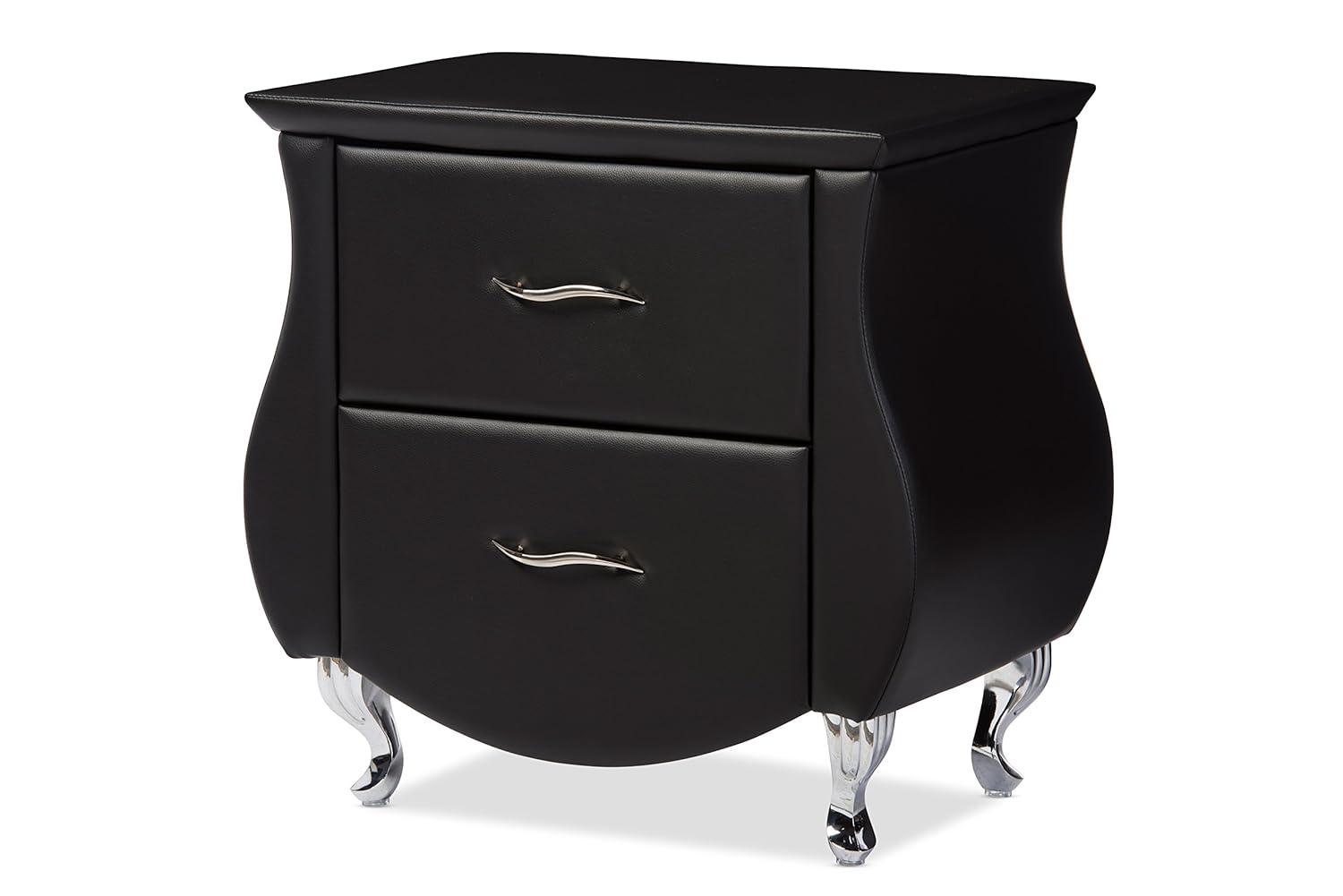Erin Modern And Contemporary Faux Leather Upholstered Nightstand - Black - Baxton Studio: Elegant Bedside Table with Storage Drawer