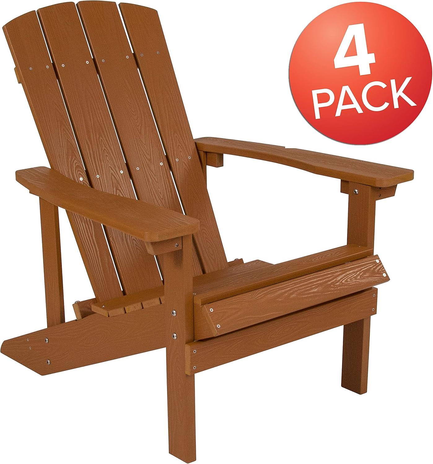 Flash Furniture Set of 4 Charlestown All-Weather Poly Resin Wood Adirondack Chairs in Teak