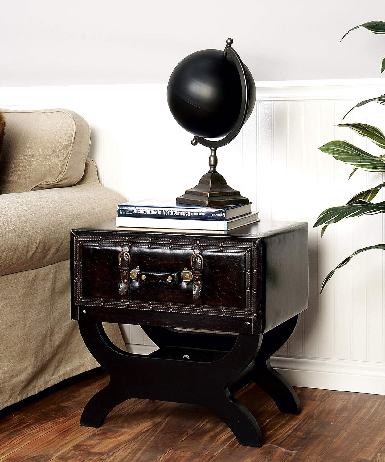 Vintage Brown Faux Leather Single Drawer Accent Table