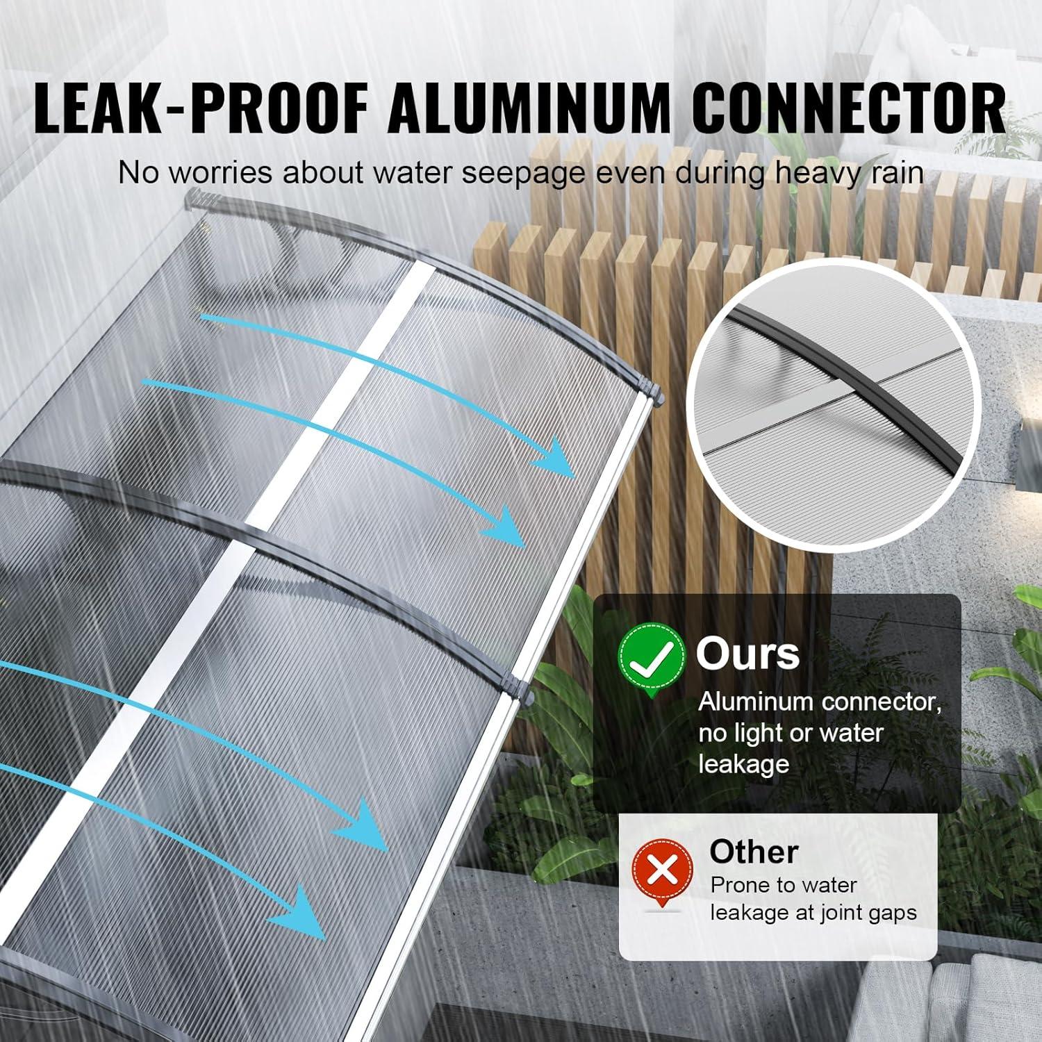 VEVOR Window Door Awning Canopy 40" x 40", UPF 50+ Polycarbonate Entry Door Outdoor Window Awning Exterior, Front Door Overhang Awning