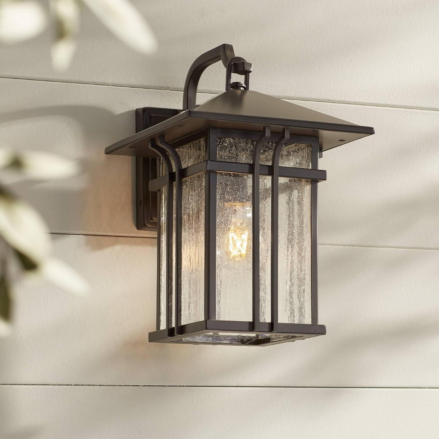 John Timberland Syon Mission Outdoor Wall Light Fixtures Set of 2 Painted Bronze Lantern 14" Clear Seeded Glass for Post Exterior Barn