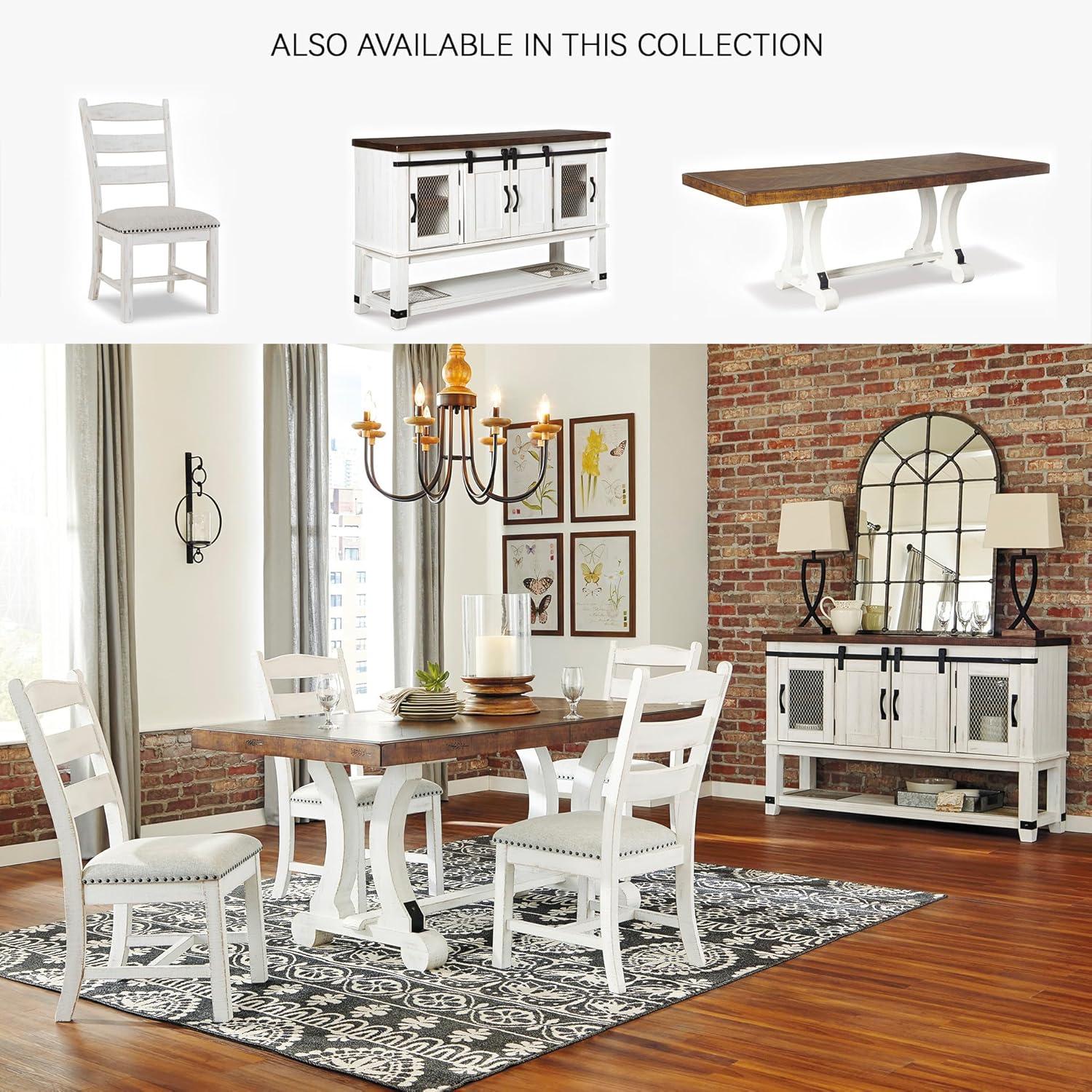 Signature Design by Ashley Valebeck Dining Server White/Brown/Beige: Rustic Farmhouse Sideboard with Adjustable Shelves